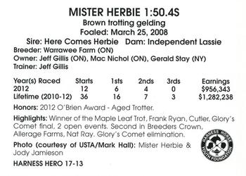 2013 Harness Heroes #17 Mister Herbie Back